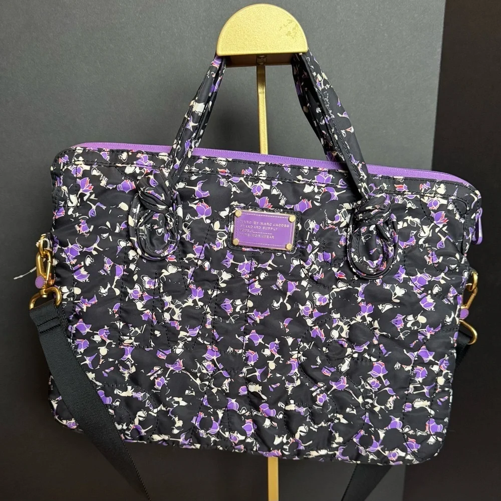 Marc by Marc Jacobs nylon laptop bag in a black and purple floral